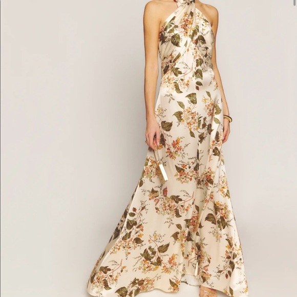 Reformation Floral Maxi Dress - Cream and Green Size 4 - Picture 1 of 4